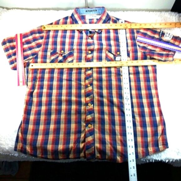 Akoo Brand Men's Short-Sleeved Button-Down Shirt Plaid Pattern XL Streetwear.... - Picture 14 of 14